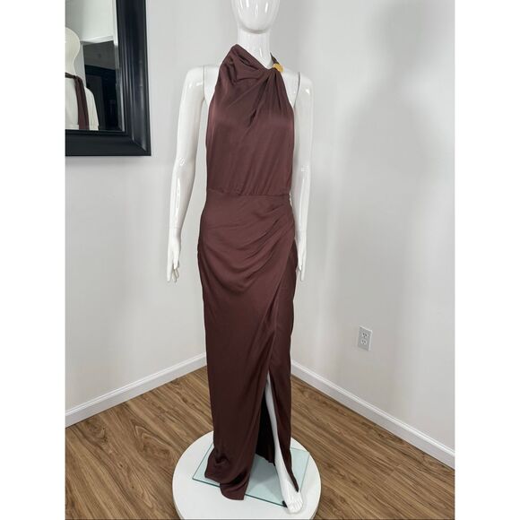 Nicholas the Label Womens Galilea Halter Neck Maxi Dress Dark Plum Size 10 - Picture 5 of 10